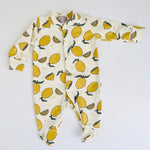 Organic Cotton Baby Sleepsuit in Cream " Lemon Grove " Print