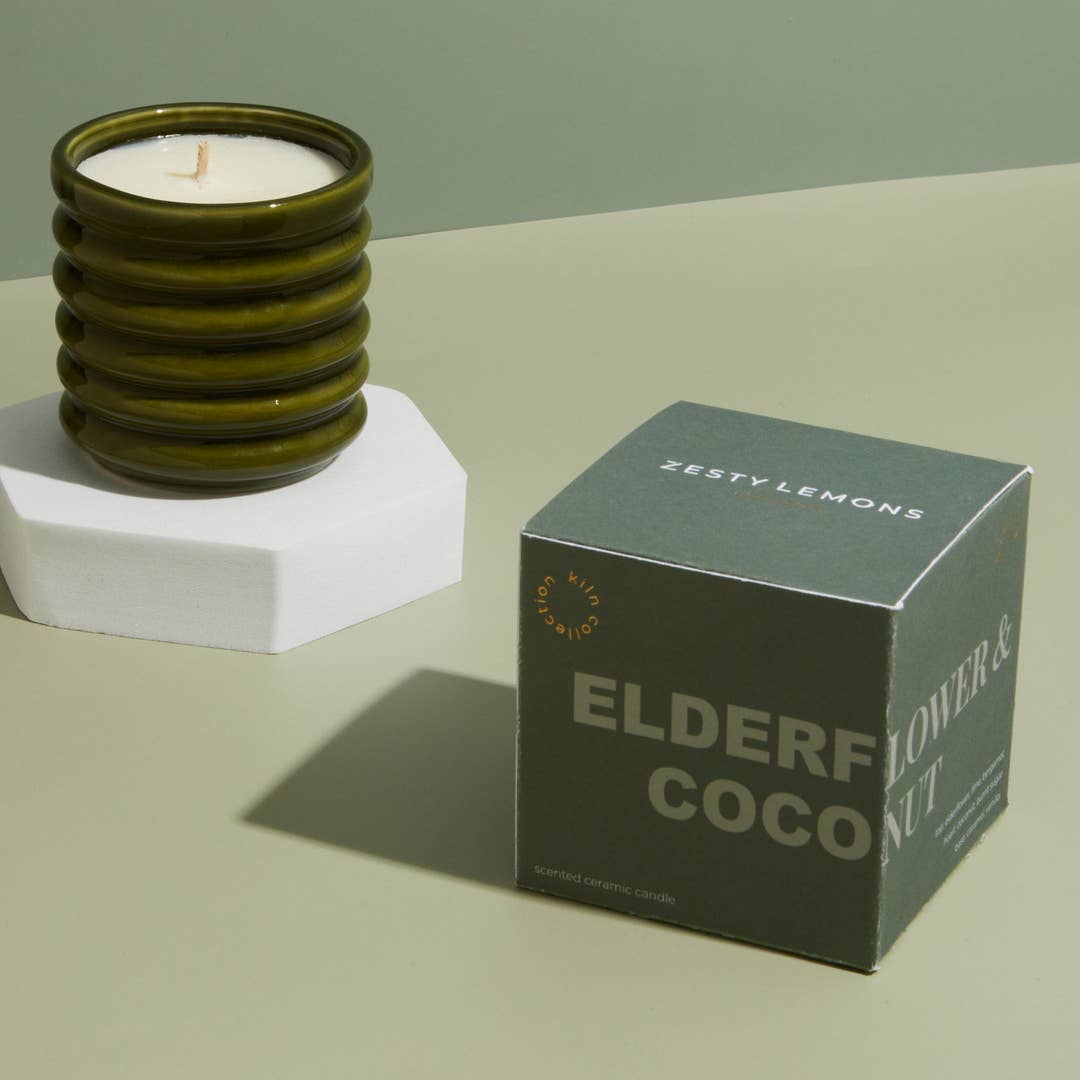 Contemporary Kiln Olive Candle - Elderflower & Coconut
