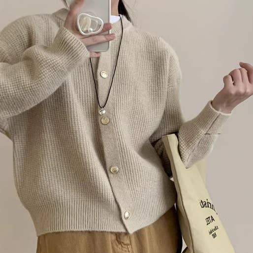 Waffle Knit Cardigan in Oatmeal