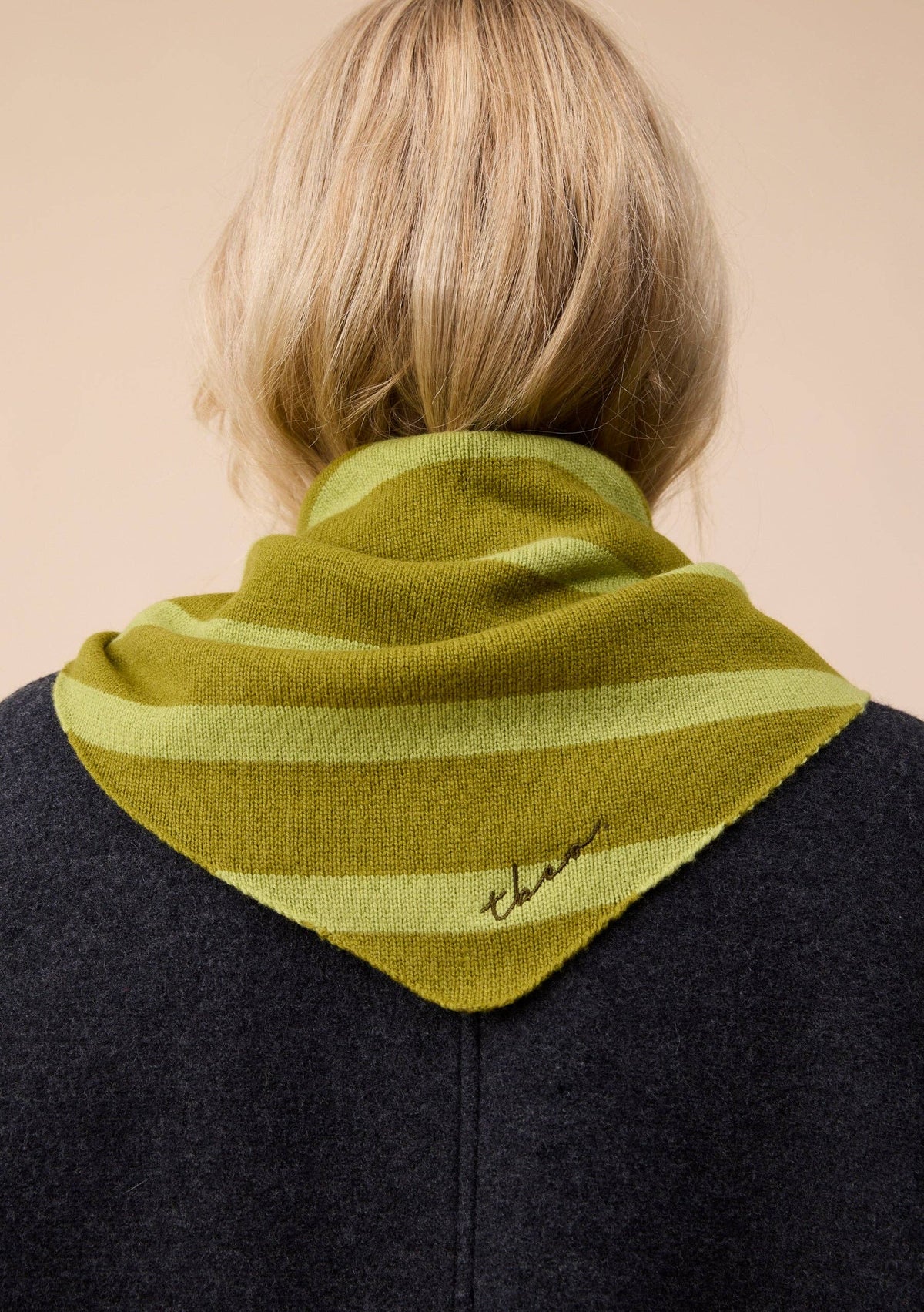 Merino Wool Triangle Scarf in Green Stripe
