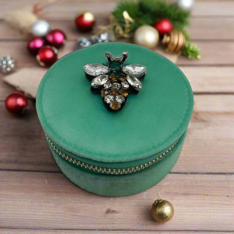 Jewellery Travel Pot in Marine with Queen Bee Brooch