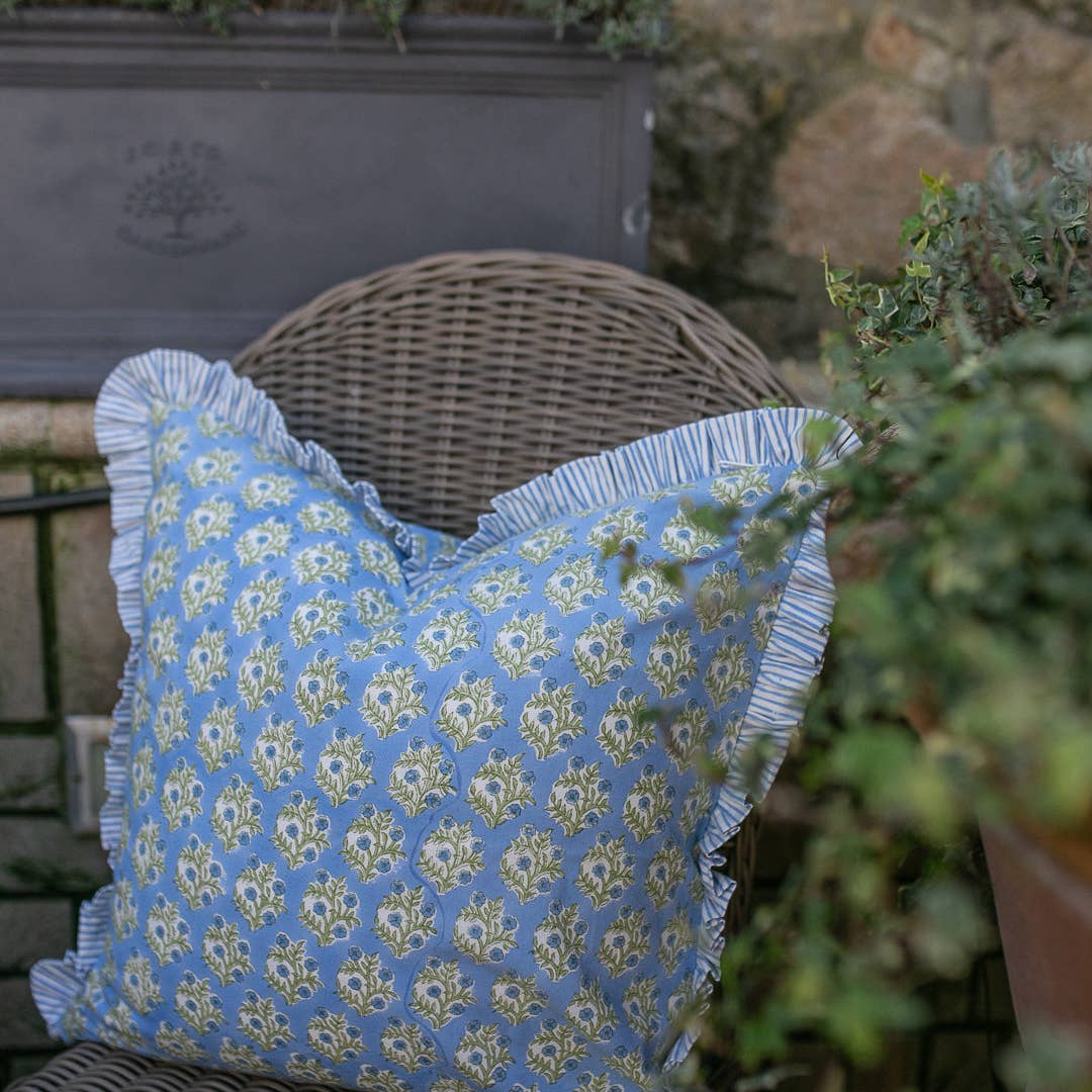 Emily Blue Frill Cushion Cover