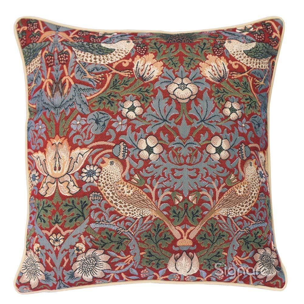 William Morris Strawberry Thief Red - Panelled Cushion Cover