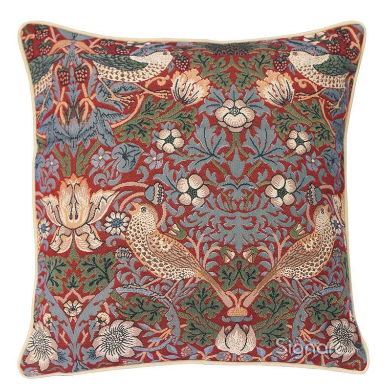 William Morris Strawberry Thief Red - Panelled Cushion Cover