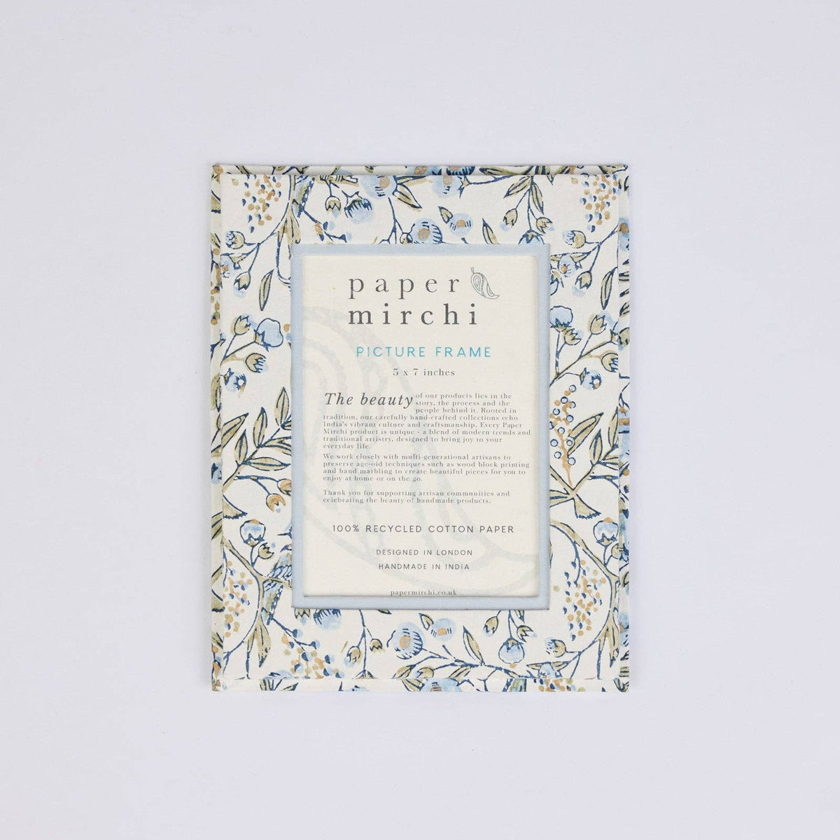 Block Printed Picture Frame (5x7) - Songbird Blue Stone
