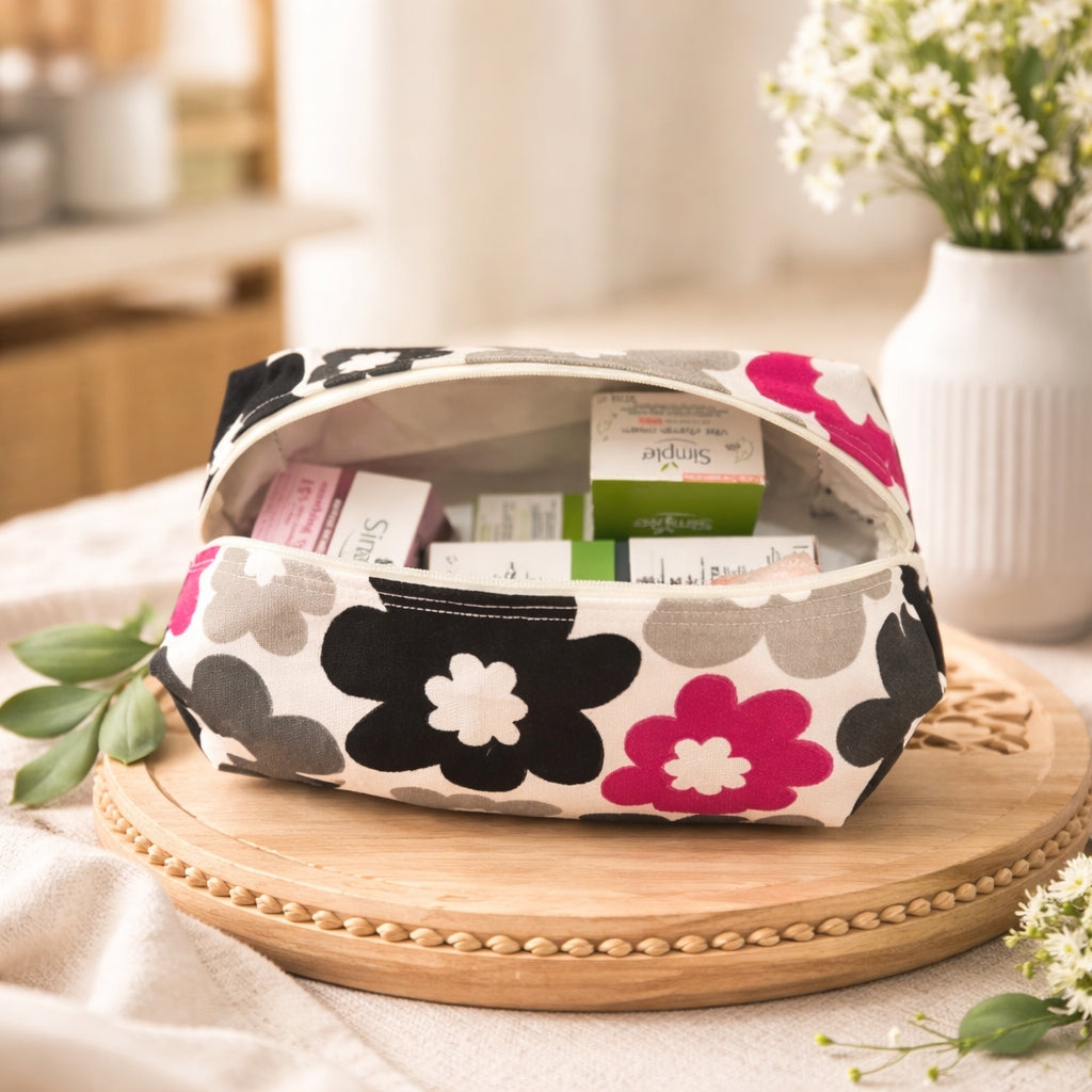 Handmade Bright Retro Floral Wash Bag