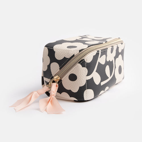 Charcoal Mono Flower Diagonal Cosmetic Bag