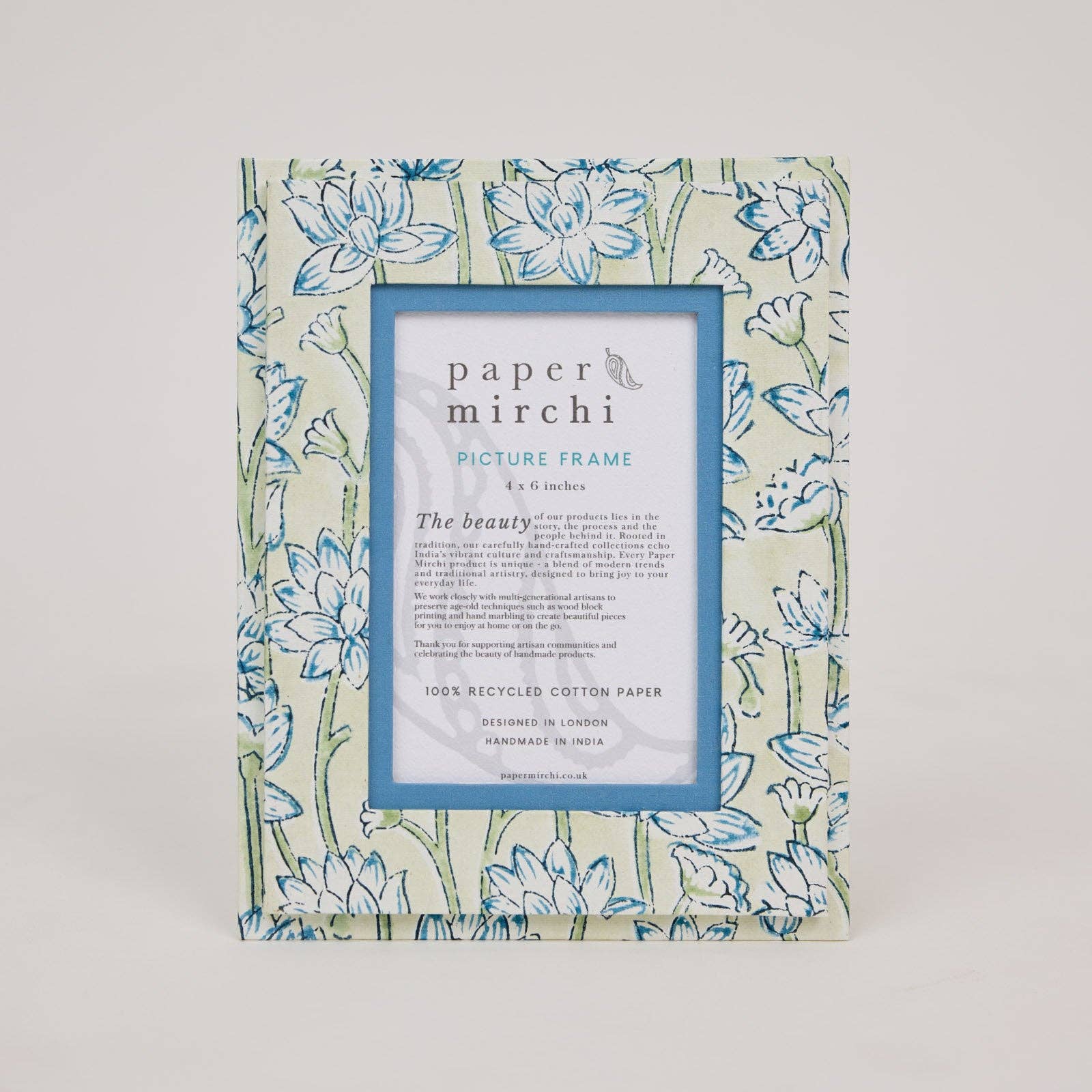 Block Printed Picture Frame (4x6) - Lotus Indigo