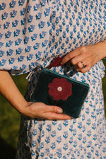 Velvet Single Flower Pouch in Navy