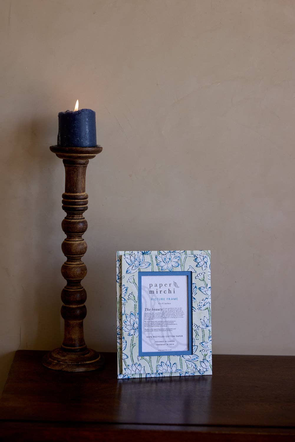 Block Printed Picture Frame (4x6) - Lotus Indigo
