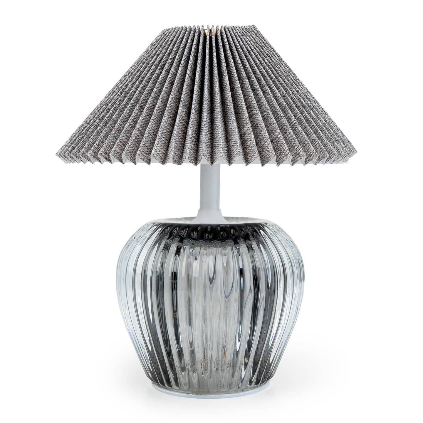 Ridged Glass Led Table Lamp with Pleated Shade