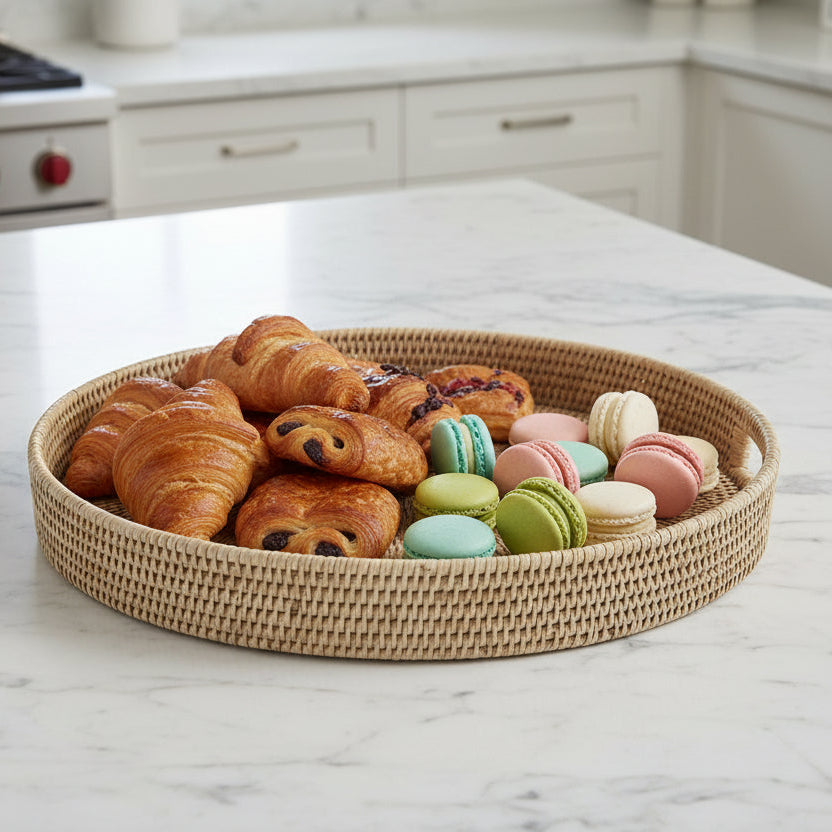 Oval Rattan White Cerused Platter