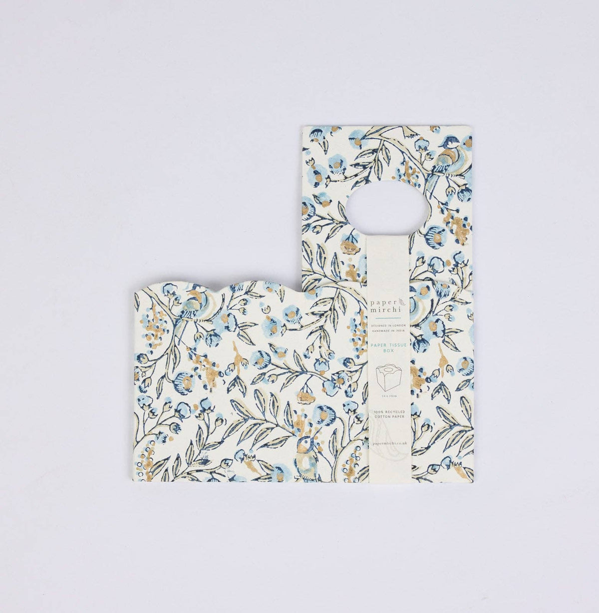 Block Printed Tissue Box - Songbird Blue Stone