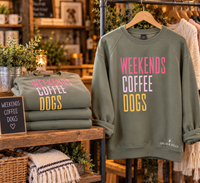 'Weekend, Coffee, Dogs' - Relaxed Style Sweatshirt