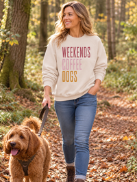 'Weekend, Coffee, Dogs' - Relaxed Style Sweatshirt