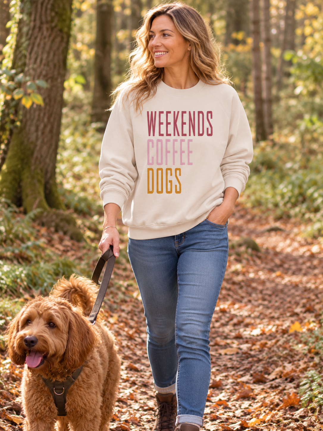 'Weekend, Coffee, Dogs' - Relaxed Style Sweatshirt