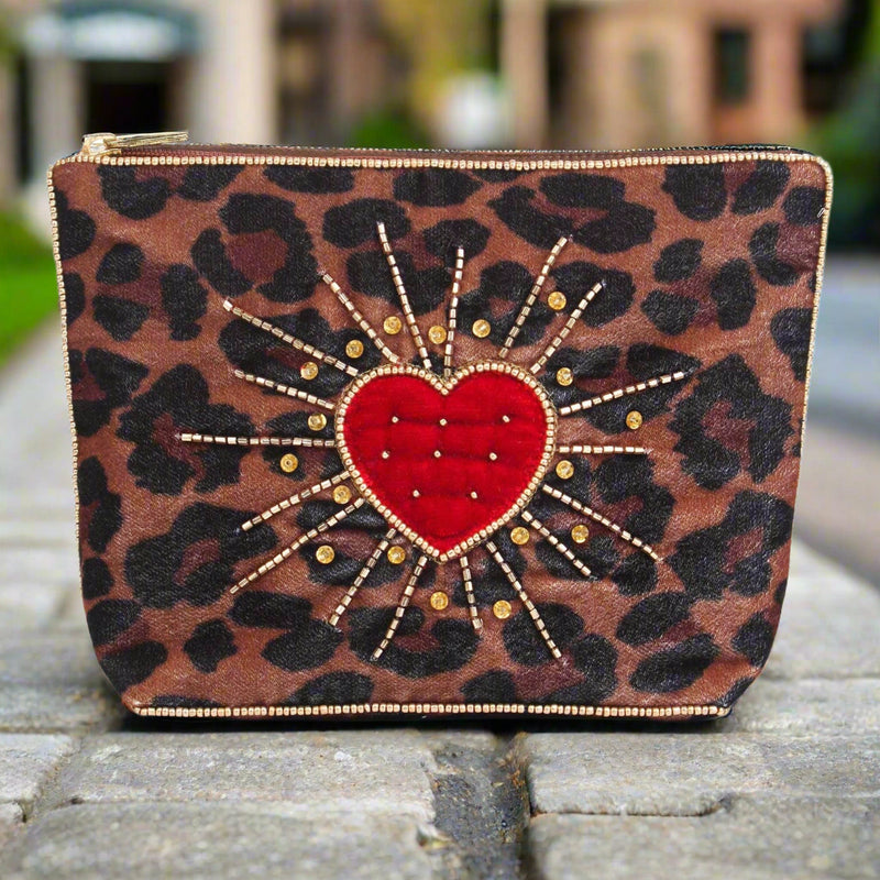 Leopard Heart Burst Medium Pouch
