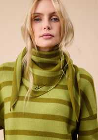 Merino Wool Triangle Scarf in Green Stripe