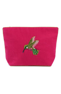 Pink Hummingbird Velvet Pouch