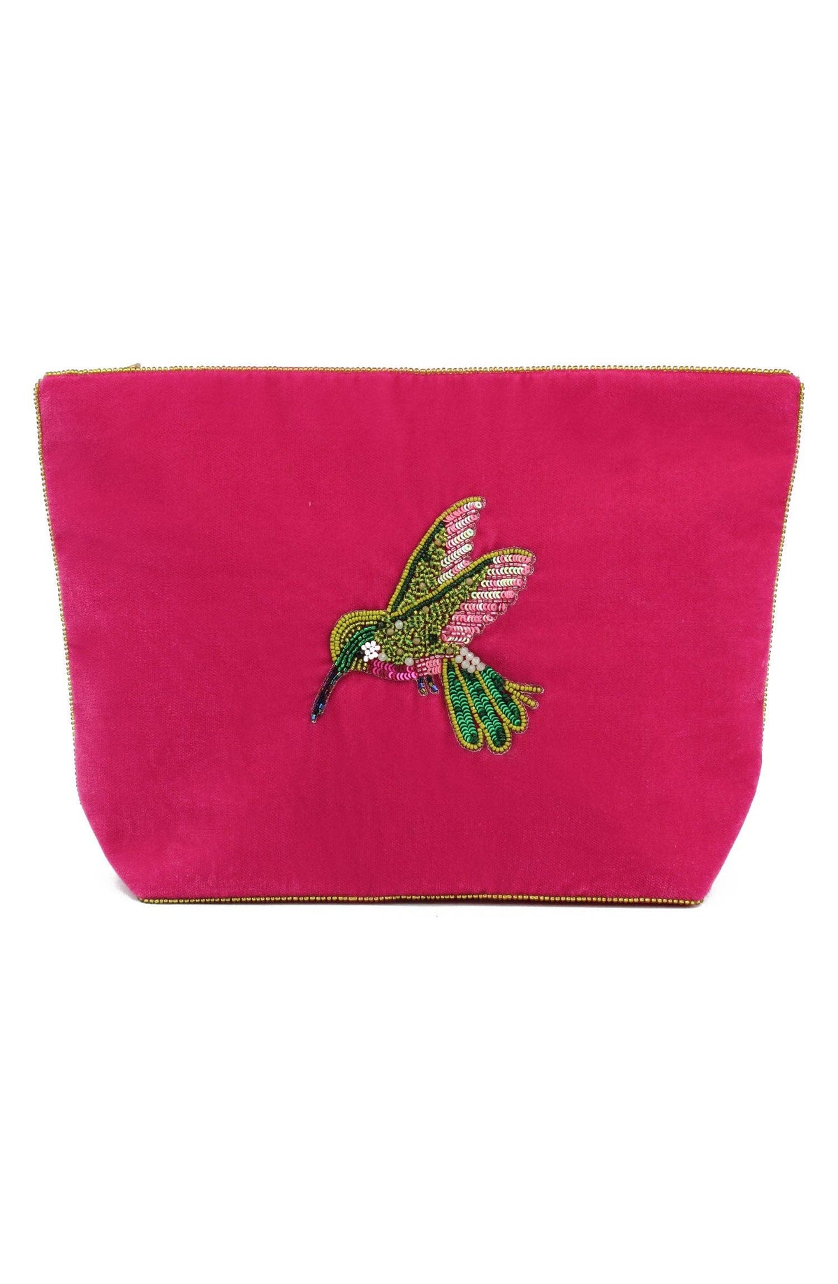 Pink Hummingbird Velvet Pouch