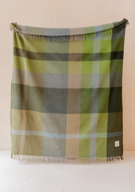 Recycled Wool Blanket in Olive Oversized Patchwork Check