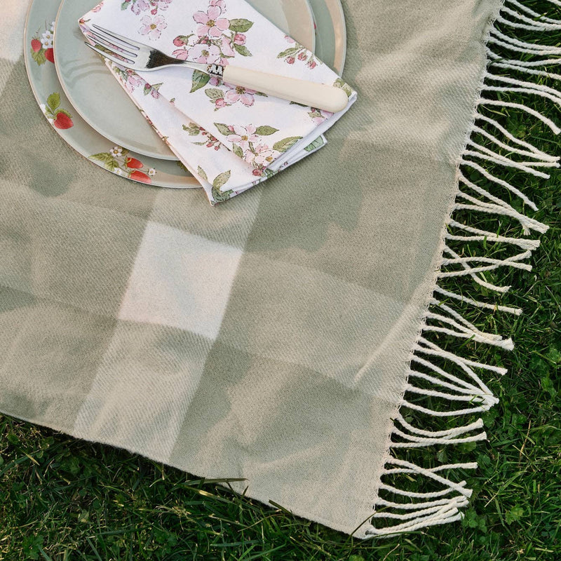 Sage Green Gingham Woven Picnic Blanket  by Sophie Allport