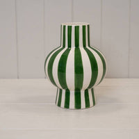 Painted Striped Ceramic Round Vase - Blue