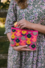 Velvet Multiflowered Pouch – Pink