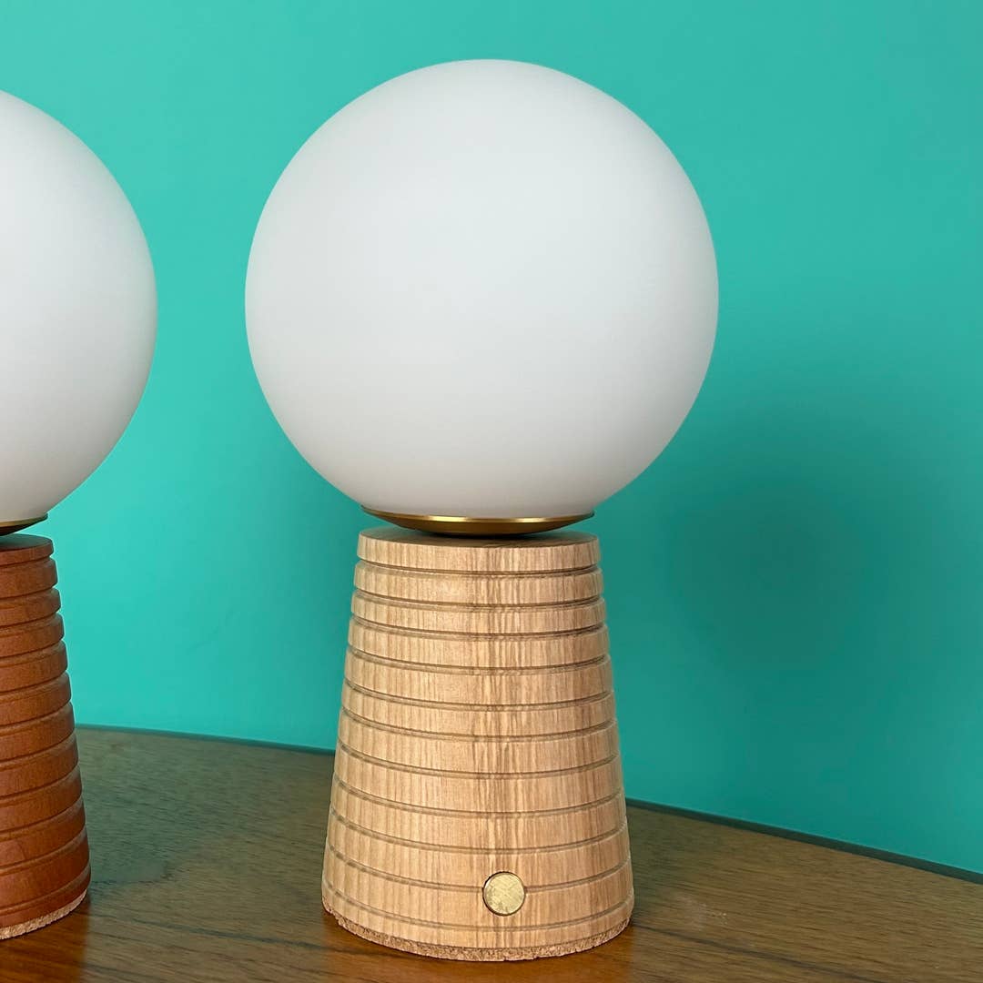 Small Ribbed Deco Cone Lamp - Beech