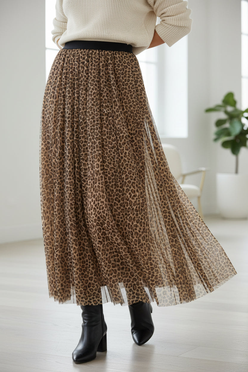 Tulle Layer Skirt in Leopard, Soft Pink or Mink
