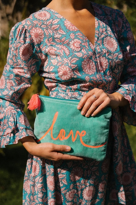 Velvet Love Pouch - Mint & Pink