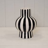 Painted Striped Ceramic Round Vase - Blue