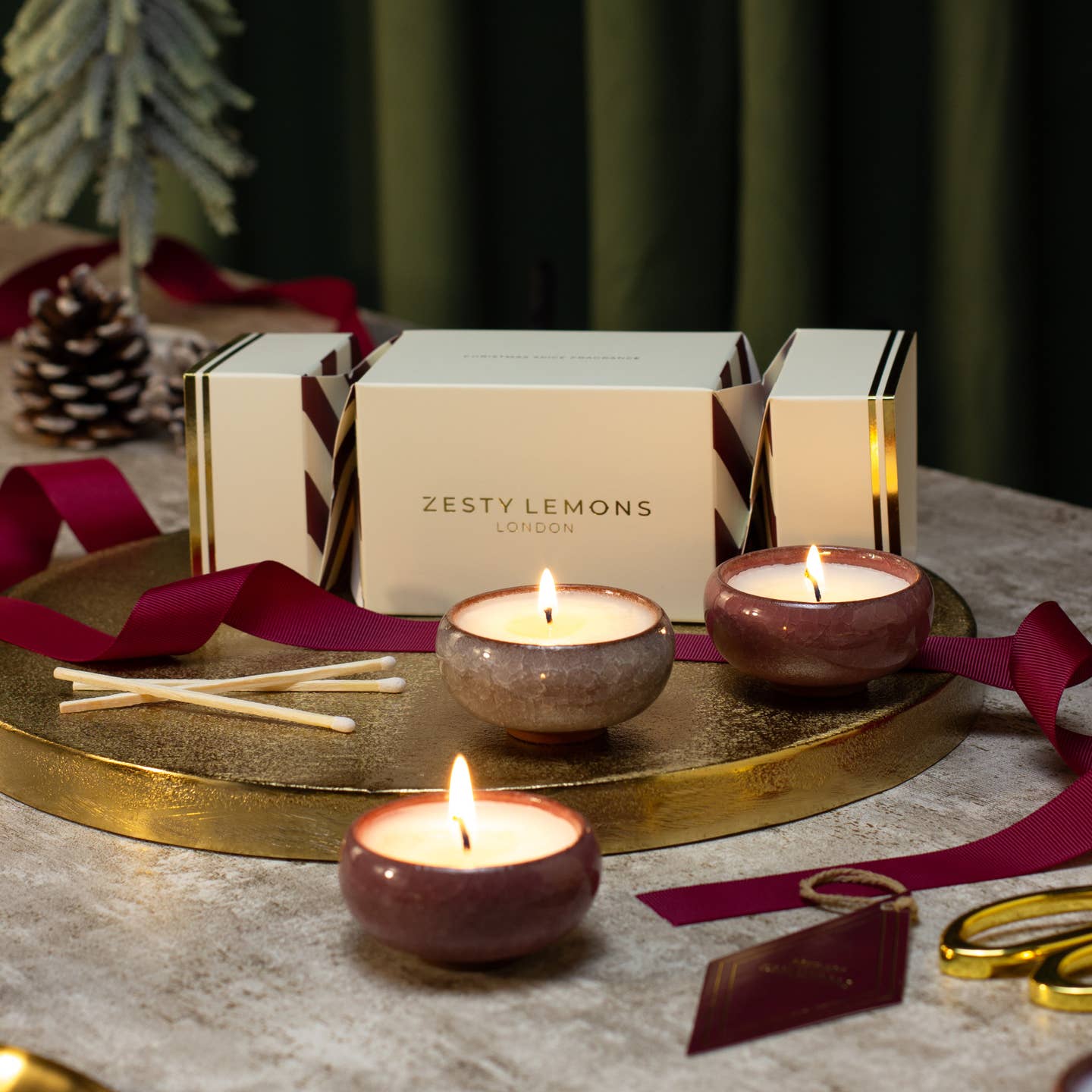 Under the Tree: Burgundy Tea Light Cracker (Box of 3) - Spiced Clementine