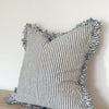 Hallie Ruffled Linen Cushion Cover – Navy Stripe