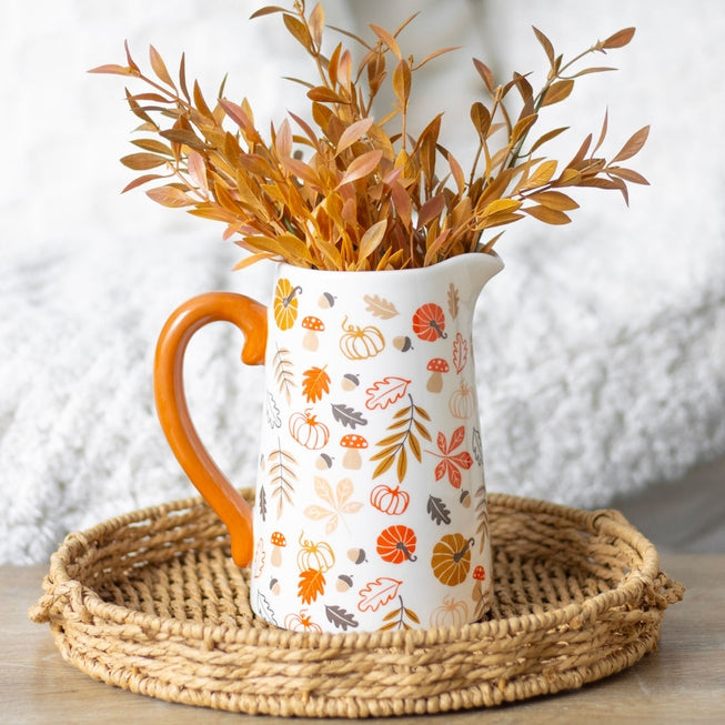 Autumn Leaves and Pumpkin Ceramic Flower Jug