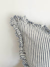 Hallie Ruffled Linen Cushion Cover – Navy Stripe