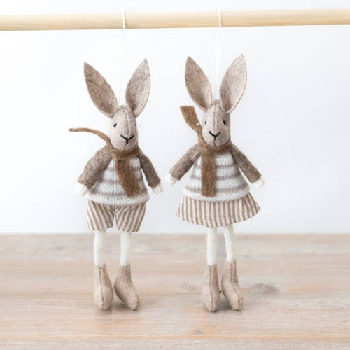 Set of 2 - Neutral Hanging Rabbits