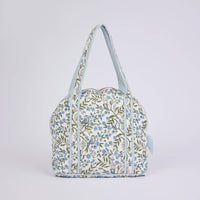 Block Printed Quilted Shopping Tote Bag - Songbird Blue Stone