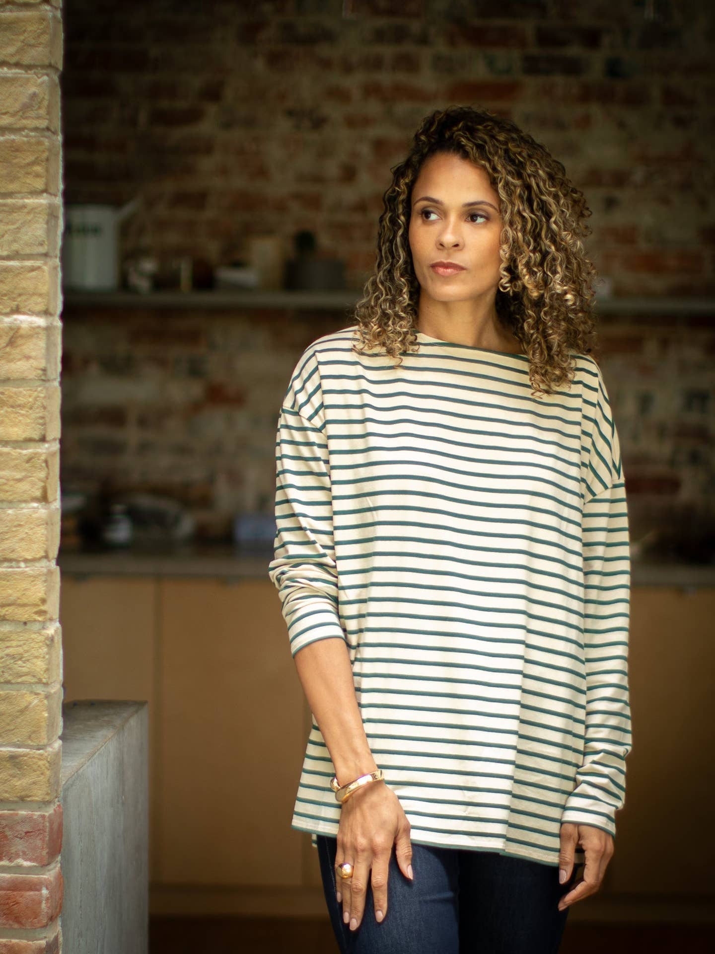 Bryony Stripe Top ~ in Grey & Cream or Evergreen & Cream