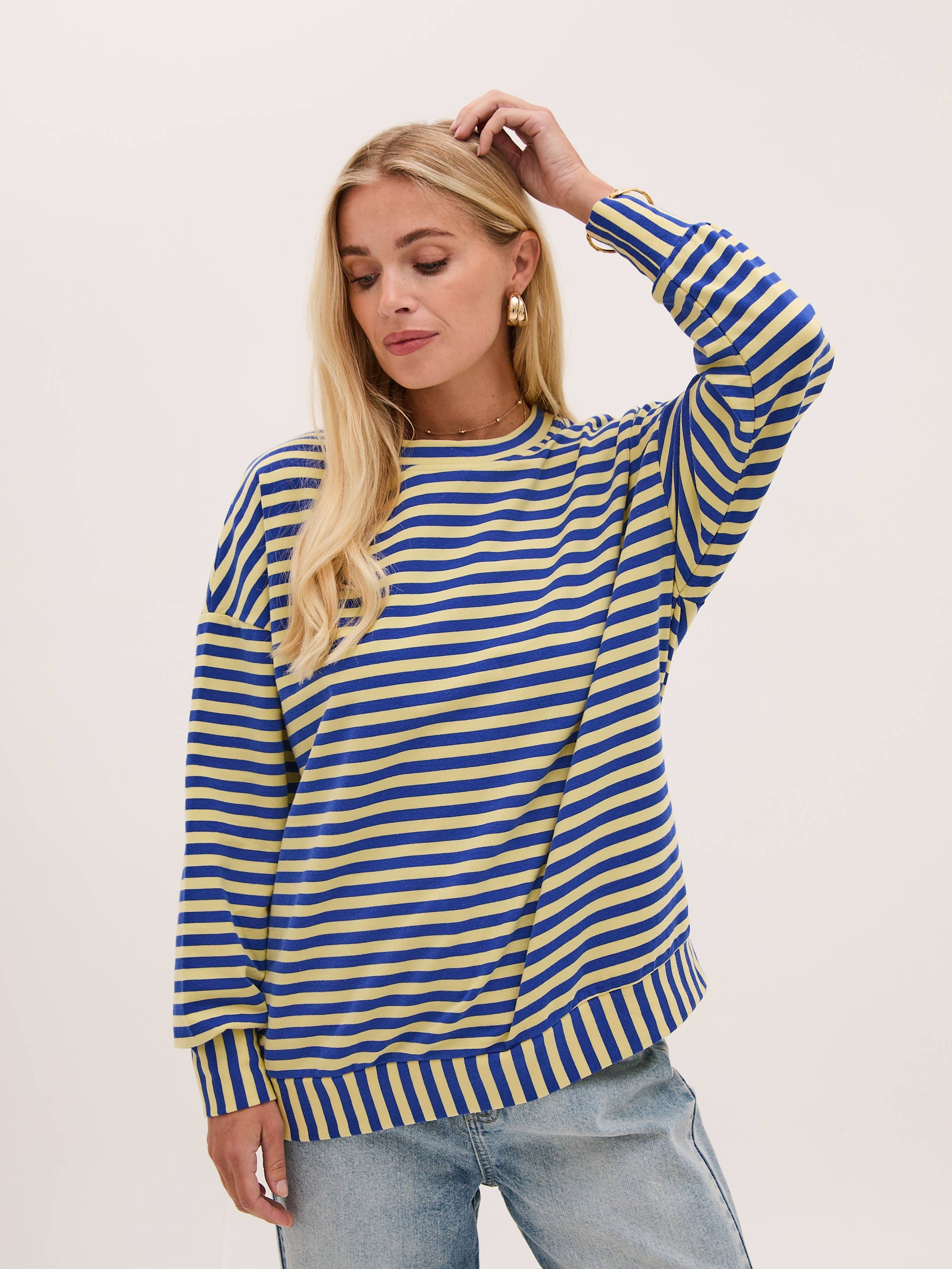 Zara Blue & Yellow Lightweight Stripe Sweatshirt