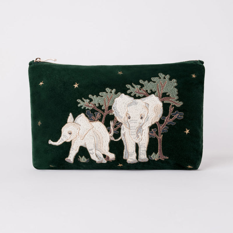 Baby Elephant Conservation Everyday Pouch ~ Forest Green Velvet