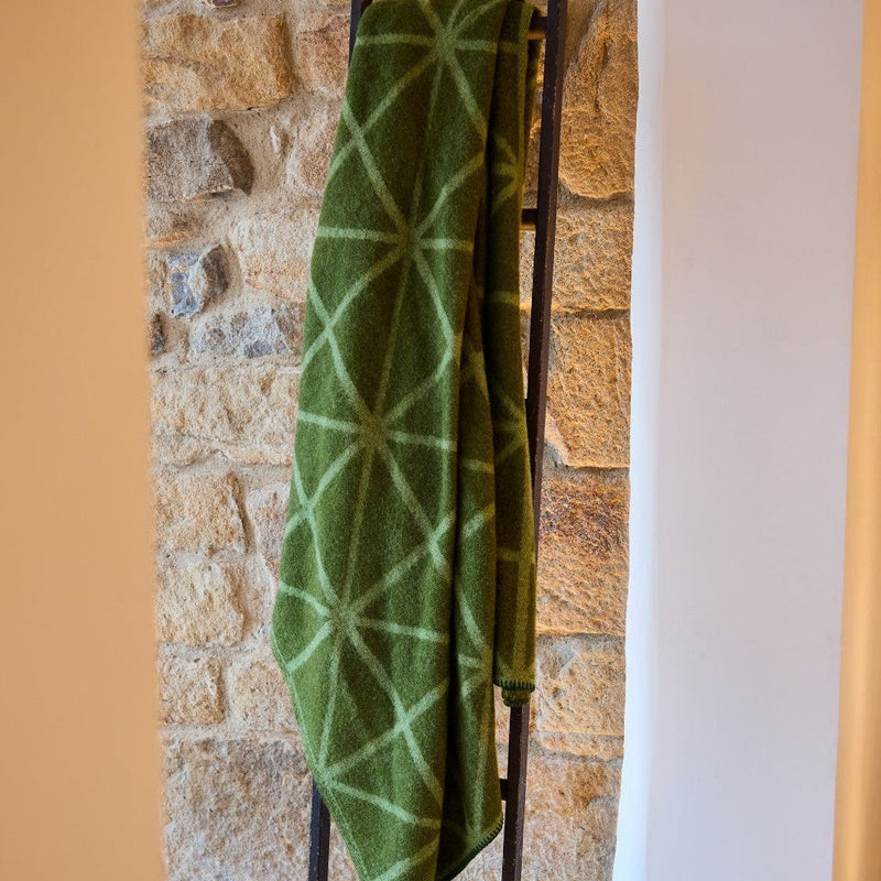 Geometric Jacquard Fern Green Pure New Wool Throw