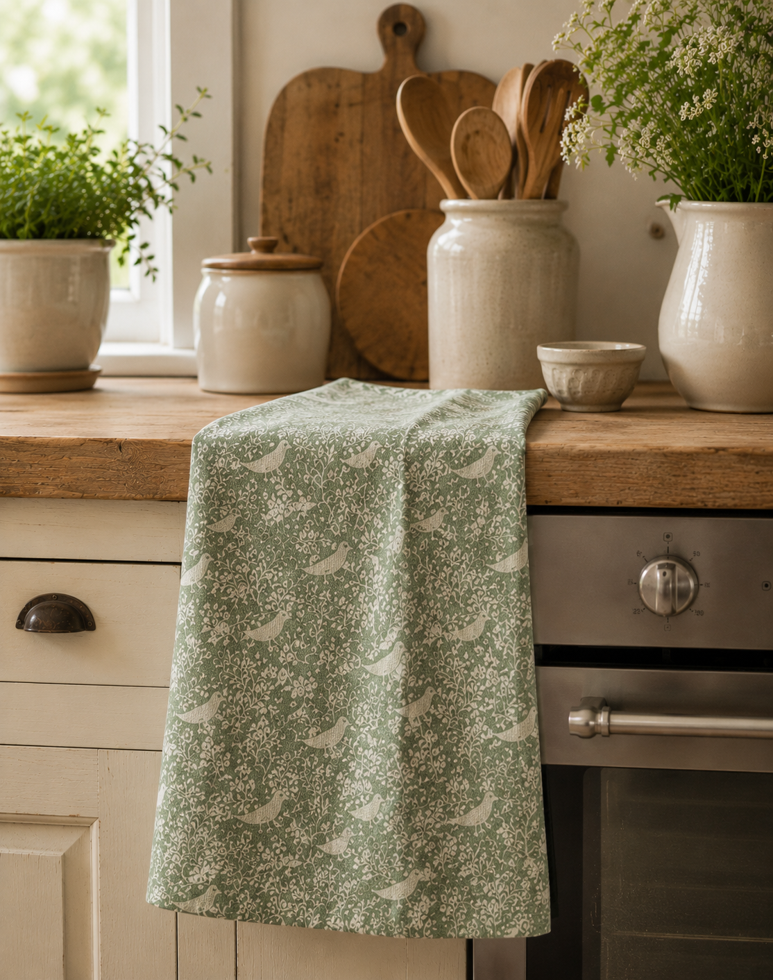 Birds & Branches Tea Towel – Mint Green