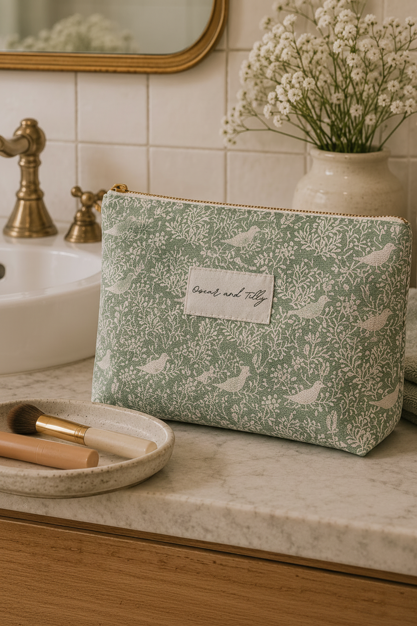 Birds & Branches Wash Bag - Mint Green