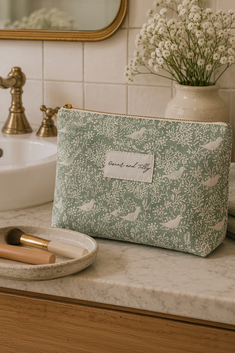 Birds & Branches Wash Bag - Mint Green