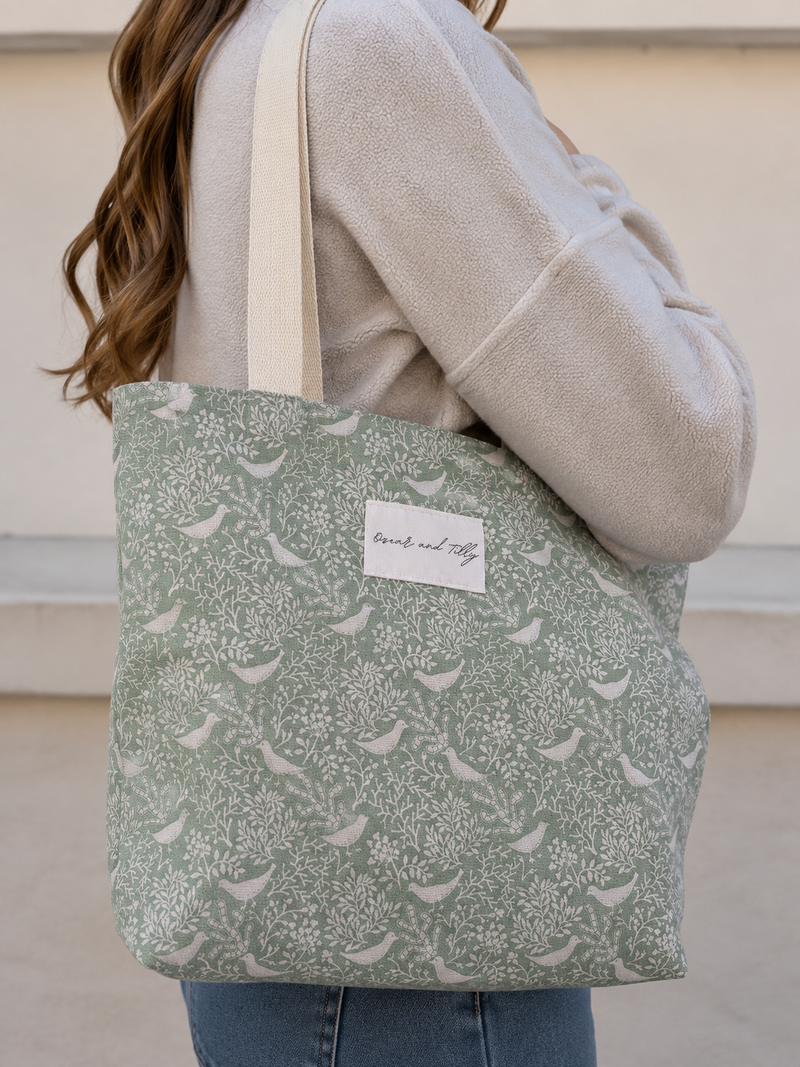 Birds & Branches Tote Bag - Mint Green