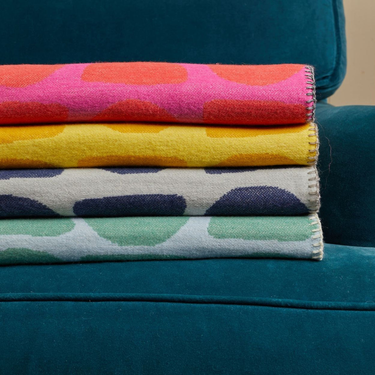 Cotton Halfmoon Throw in Green or Pink & Orange