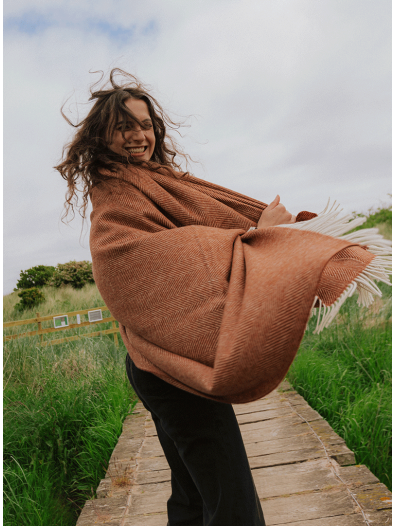 Pure New Wool Herringbone Throw ~ Brick