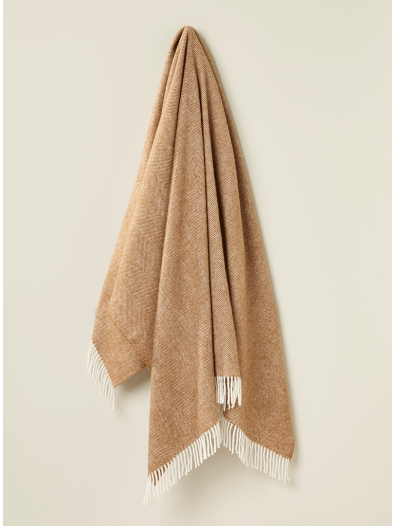 Herringbone Pure Wool Throw in Camel