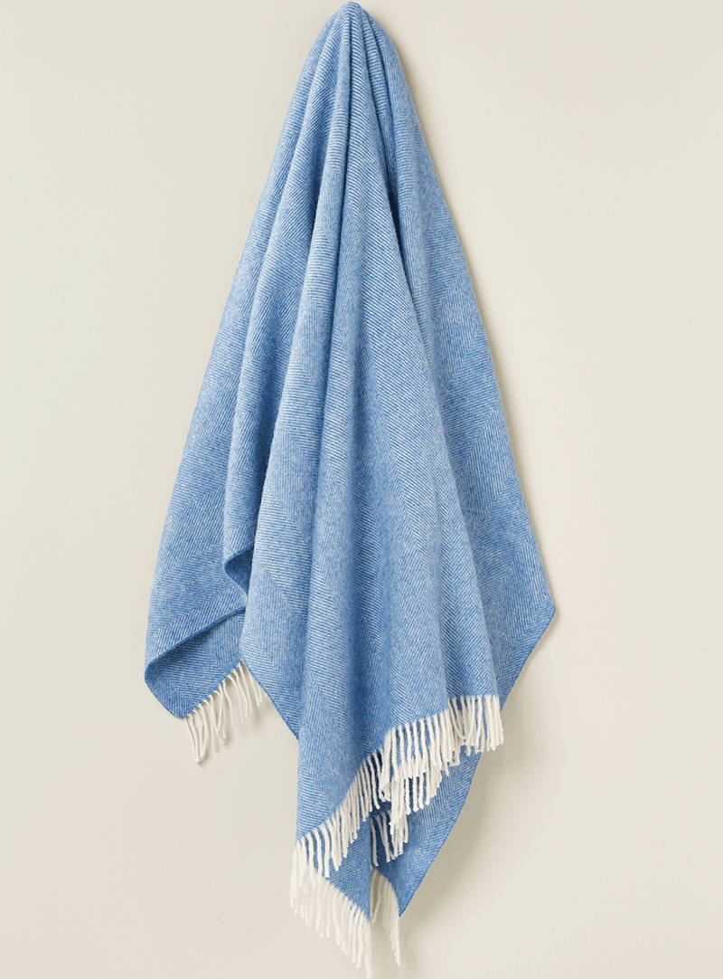 Herringbone Shetland Wool Throw in Peacock